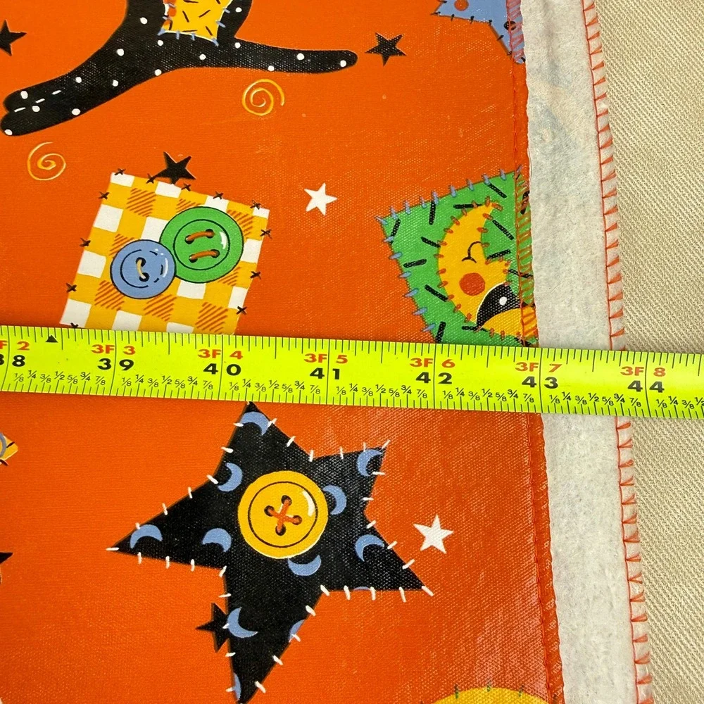 Halloween Vinyl/Flannel Backed Tablecloth‎ Orange Black Cat Moon Stars 86